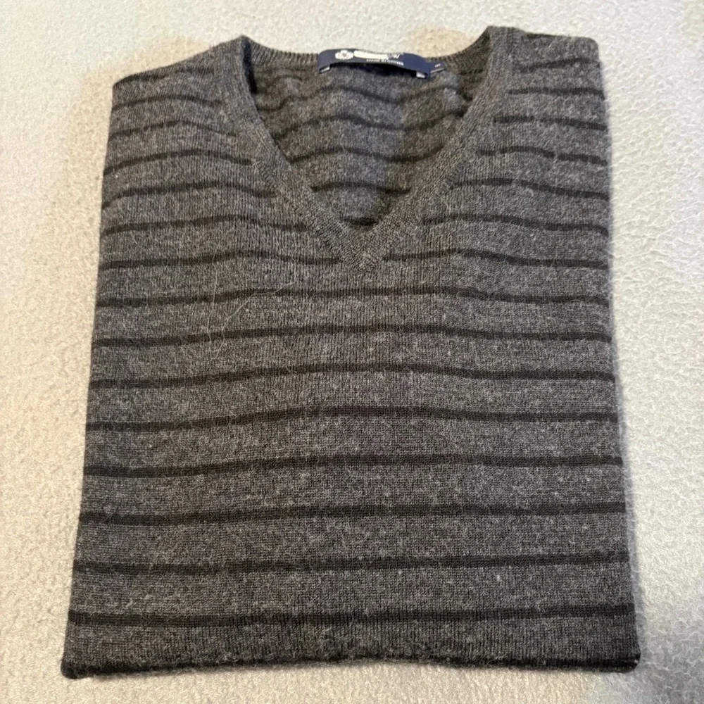 J. Crew Sweater Mens S Gray Striped 100% Merino Wool V-Neck 31474 Y2K